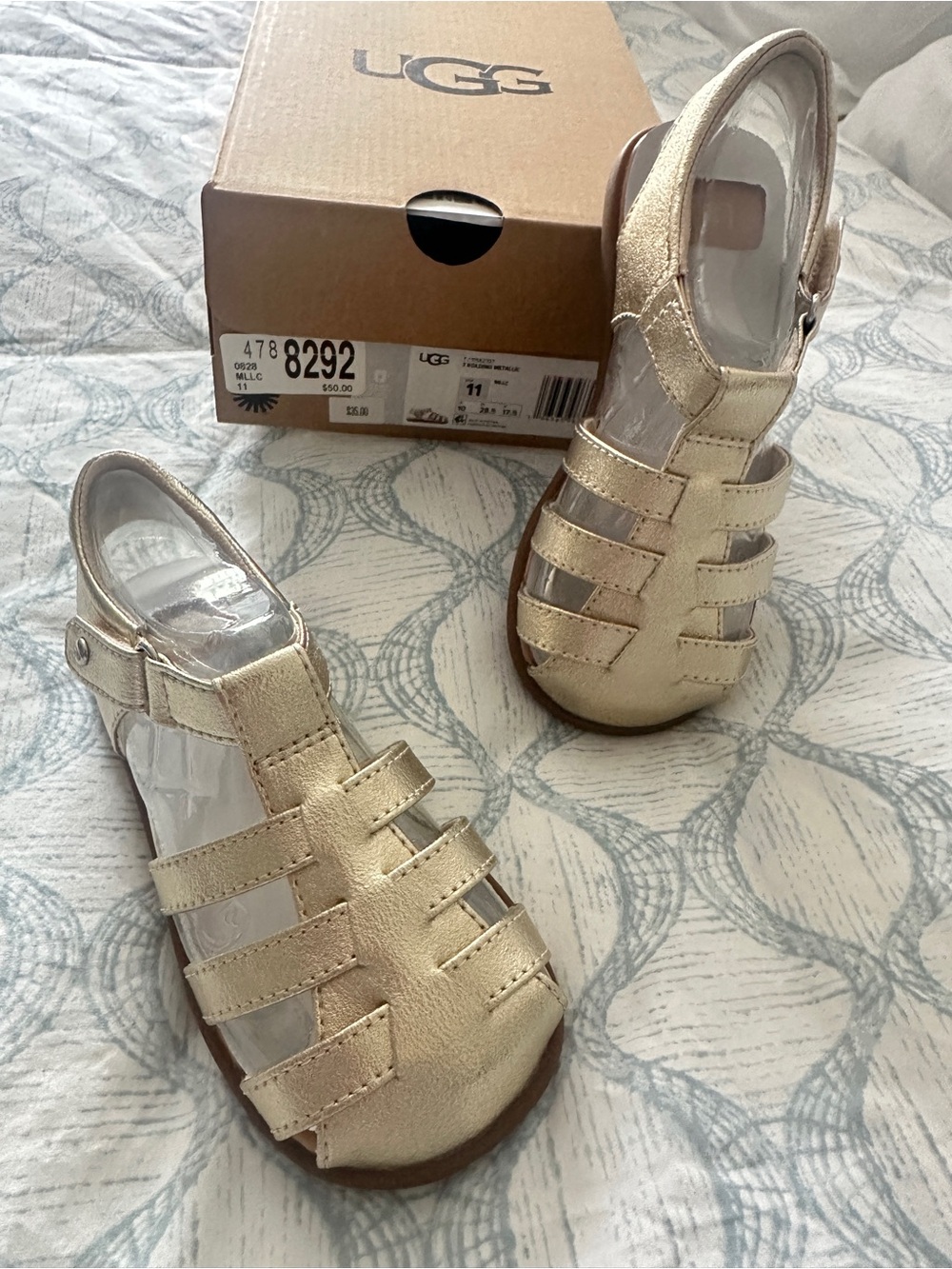 UGG Kids Metallic Gold Little Girl Sandals
